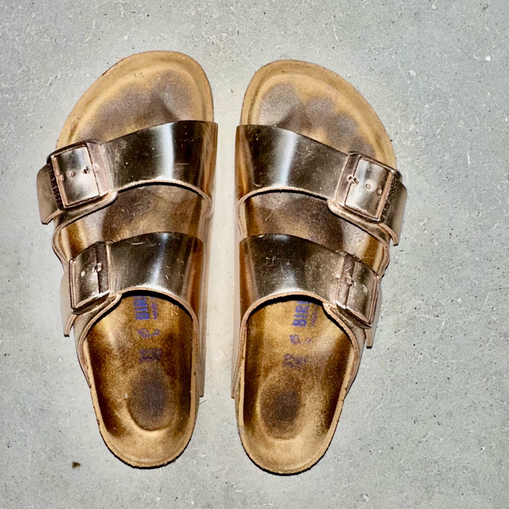Birkenstock gold/bronze Leather Footbed Sandals
